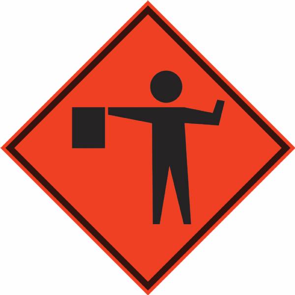 Flagger Ahead Symbol Roll-up Sign / Vinyl Pockets